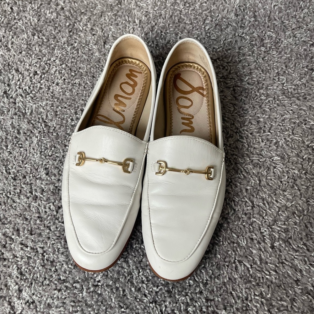 Sam Edelman White Leather Flats with Horsebit Detail